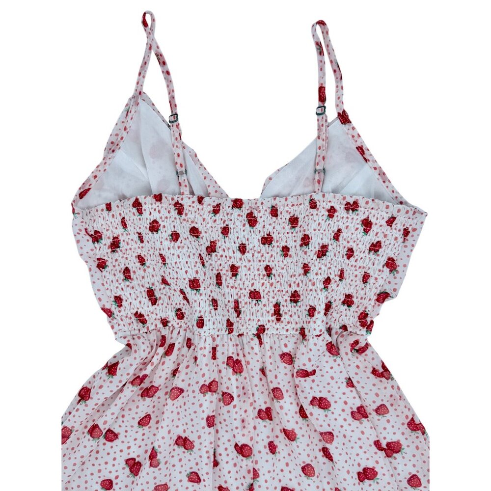 Jopna Cottagecore Strawberry Print Darling Whimsical Soft Girl Croquette Romper - Picture 6 of 16